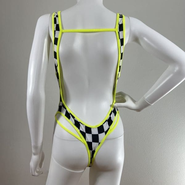 Checkers Print One-Piece with Yellow Outline - Includes G-String - Image 4