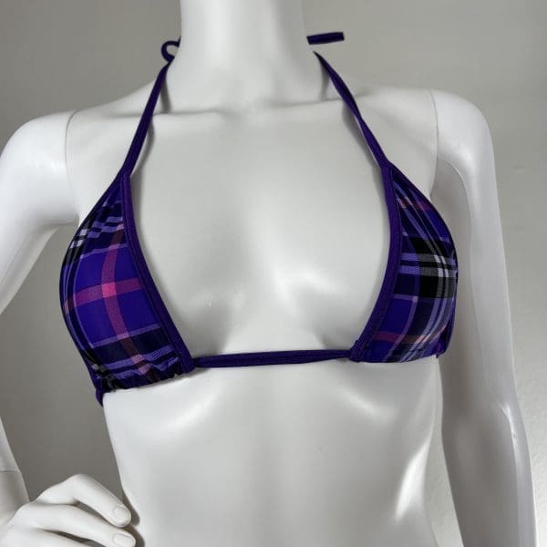 Lilac Black Royal Tartan Bikini Set with Matching G-String - Image 2