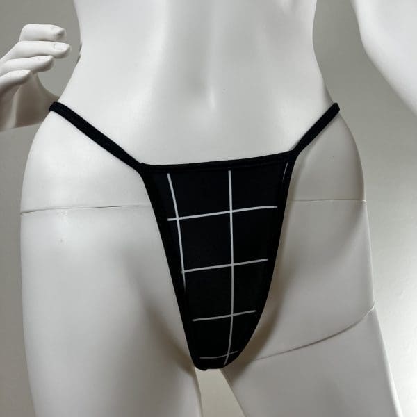 Black & White Gingham One-Piece Bikini With Matching G-String - Image 5