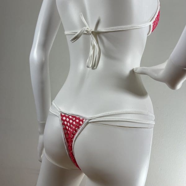 Pink Mesh & White Fabric Bandeau-Top Bikini & G-String - Image 4