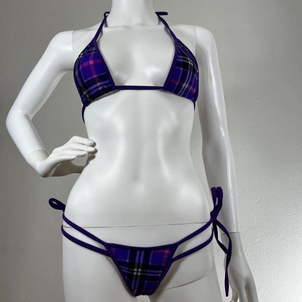 Lilac Black Royal Tartan Bikini Set with Matching G-String