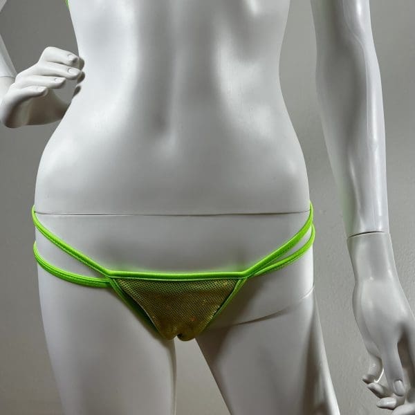 Neon Lime Holographic Bikini Set With Matching G-String - Image 3