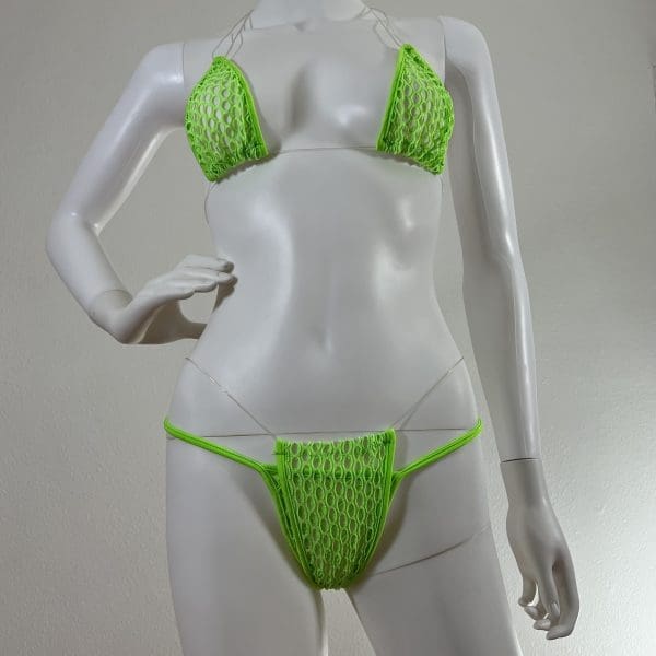 Lime Sheer Fishnet Mesh Triangle Top Bikini & G-String