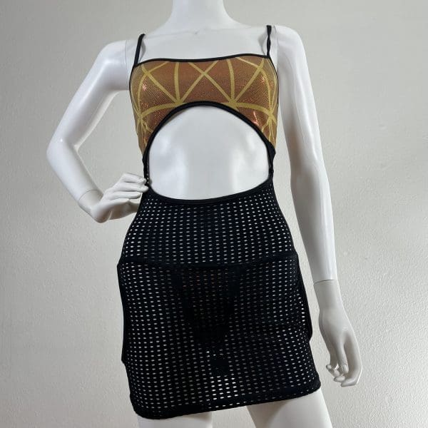 Gold Black Holographic Eyelet Pencil Mini Dress