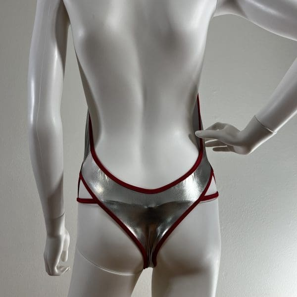 Divine Metallic Silver & Red Cage Bodysuit 2 Piece Set - Image 4