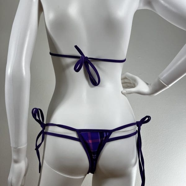 Lilac Black Royal Tartan Bikini Set with Matching G-String - Image 6