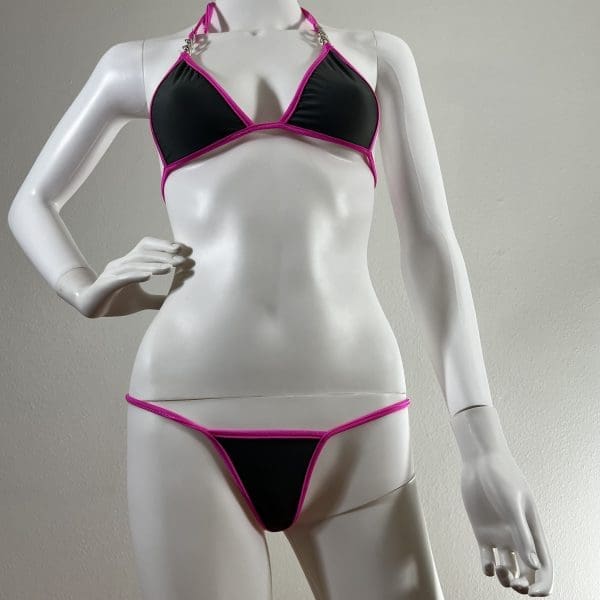 Smokey Gray & Pink Triangle Bikini With Matching G-String - Image 2