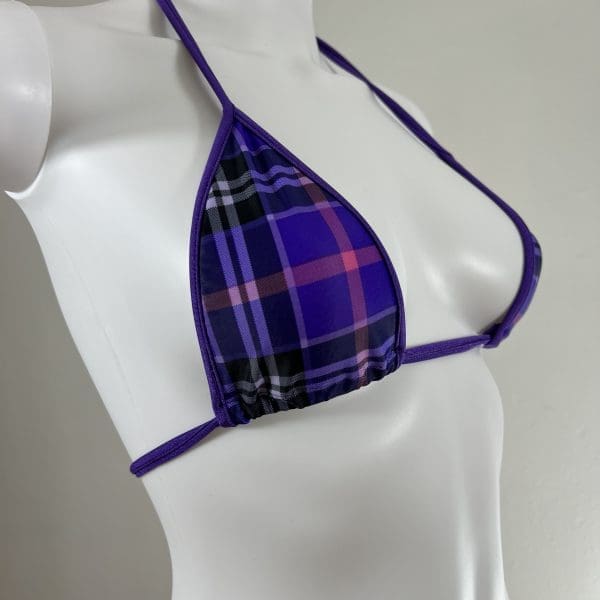 Lilac Black Royal Tartan Bikini Set with Matching G-String - Image 4