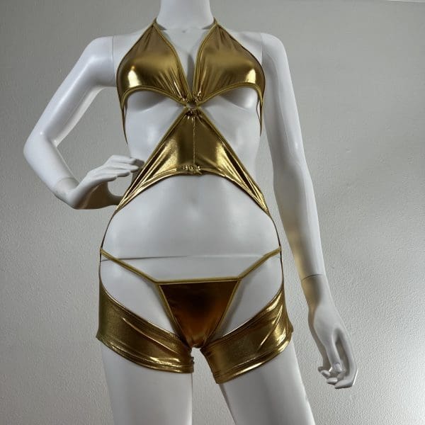 Gold Glow Chaps Bodysuit With Matching G-String