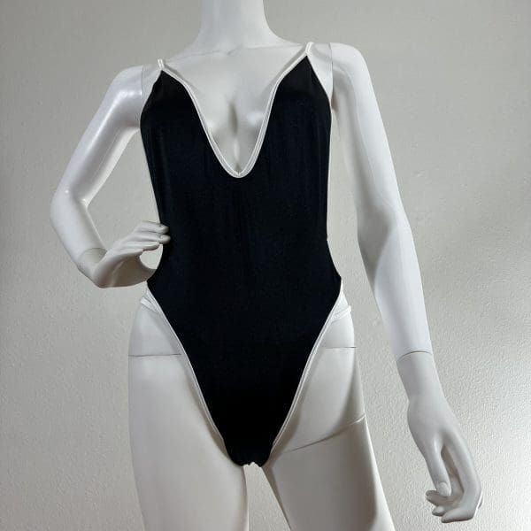 Black & White Bombshell One-Piece with Matching G-String