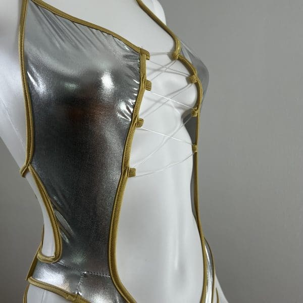 Divine Metallic Silver Bodysuit 2 Piece Set - Image 2