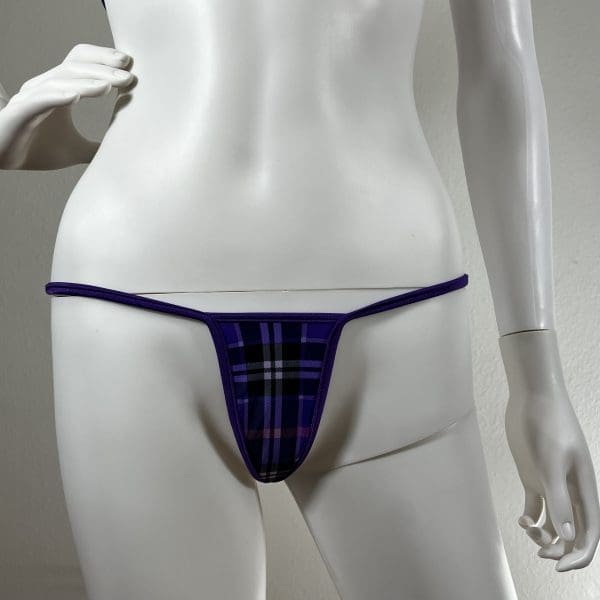 Lilac Black Royal Tartan Bikini Set with Matching G-String - Image 7