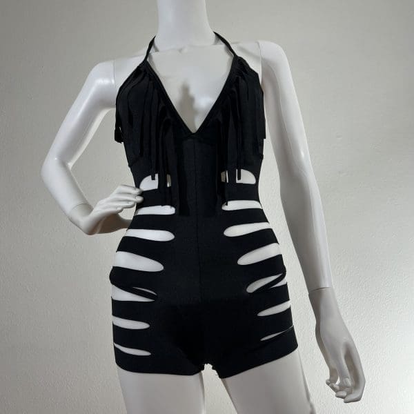 Cher Black Fringe Romper With Matching G-String