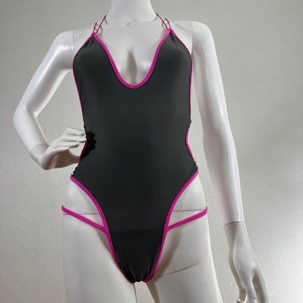 Gray & Pink Skimpy Bombshell One-Piece with Matching G-String