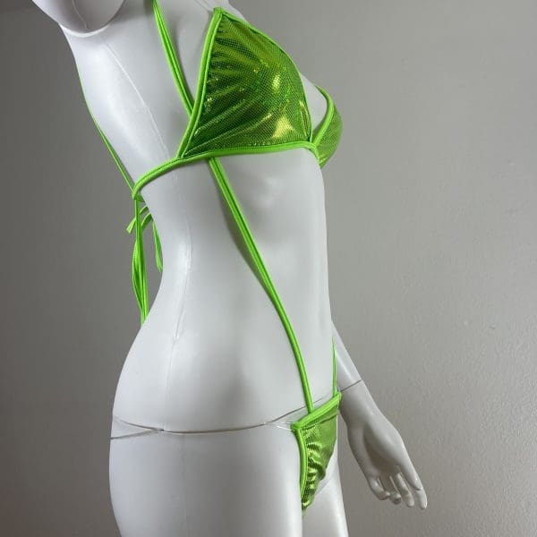 Lime Green Clear Strap Bikini with Slingshot G-String - Image 4