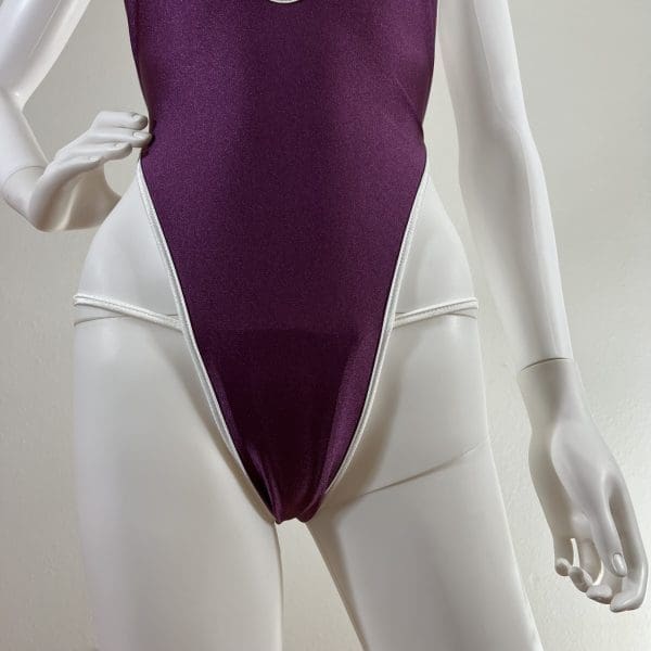 Royal Plum & White Bombshell One-Piece with Matching G-String - Image 4