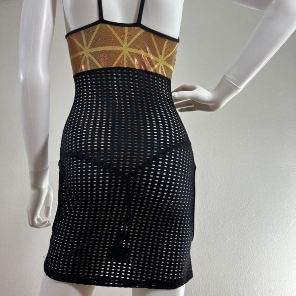 Gold Black Holographic Eyelet Pencil Mini Dress - Image 4