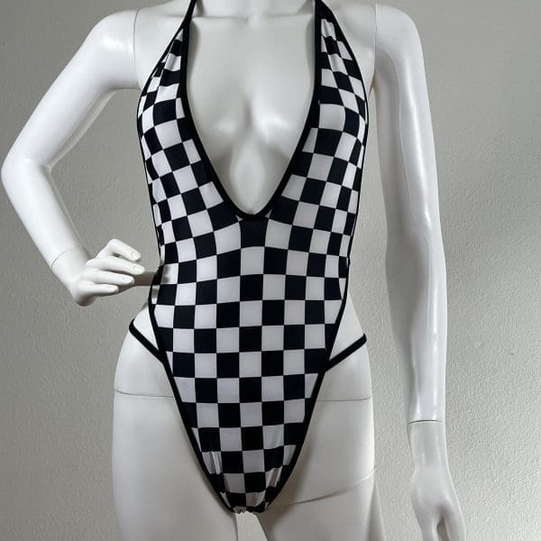 Checkered Bombshell One-Piece - Includes Matching G-String