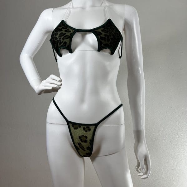 Animal Print Bikini Set With Clear Straps & Matching G-String