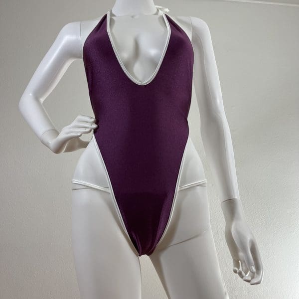 Royal Plum & White Bombshell One-Piece with Matching G-String