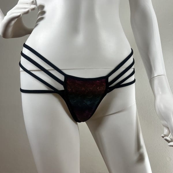 Holographic Multicolor Bikini with Cage Bottoms & Ring Detail - Image 4