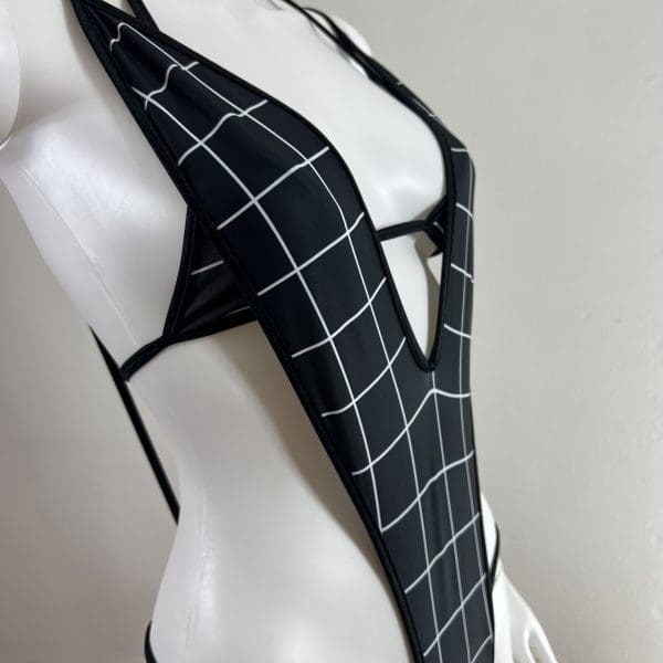 Black Geometric One-Piece with Matching Top & G-String - Image 2