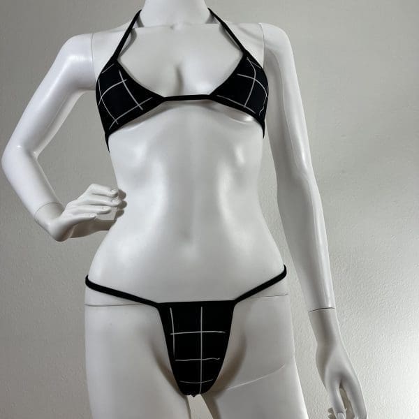 Black Geometric One-Piece with Matching Top & G-String - Image 4