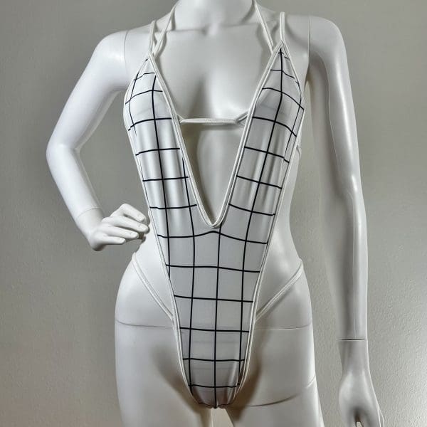 White Geometric One-Piece with Matching Top & G-String