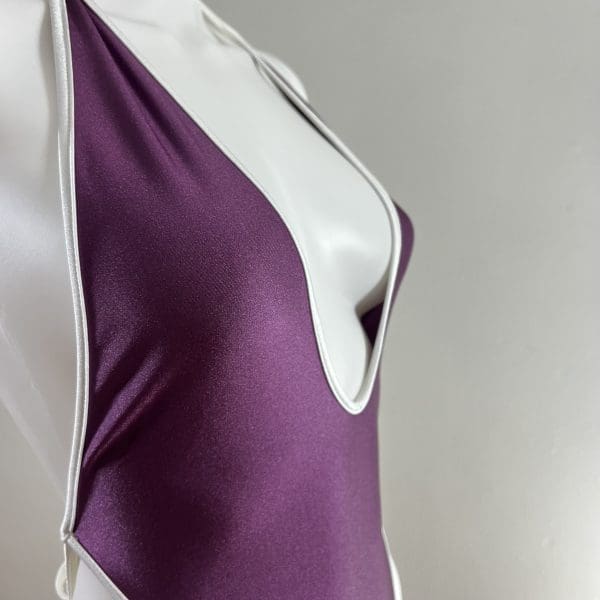 Royal Plum & White Bombshell One-Piece with Matching G-String - Image 3