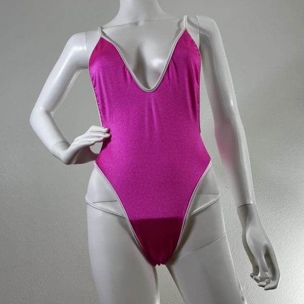 Pink & White Bombshell One-Piece with Matching G-String