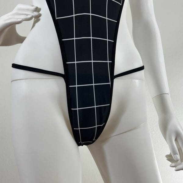 Black Geometric One-Piece with Matching Top & G-String - Image 3