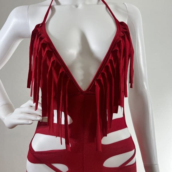 Cher Red Fringe Romper With Matching G-String - Image 2