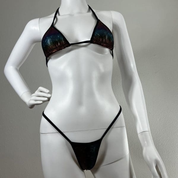 Holographic Multicolor Bikini with Cage Bottoms & Ring Detail - Image 2