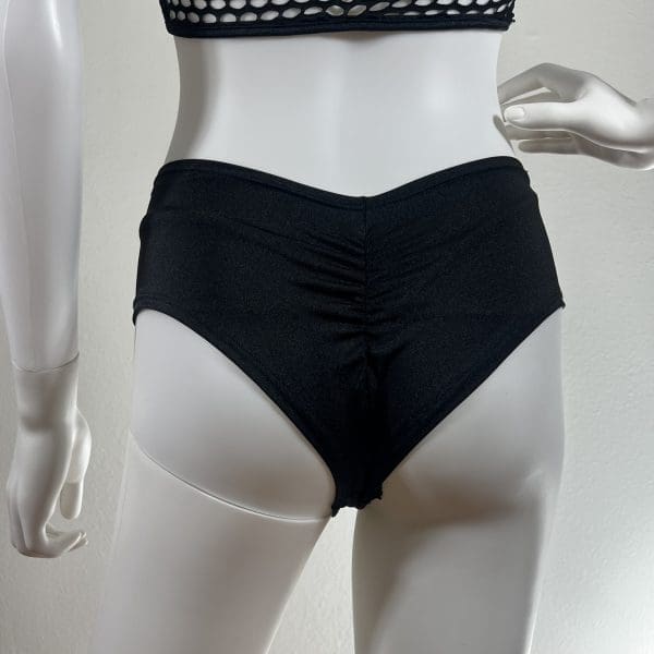 Solid Black Crop Top Shorts Set with Matching G-String - Image 5