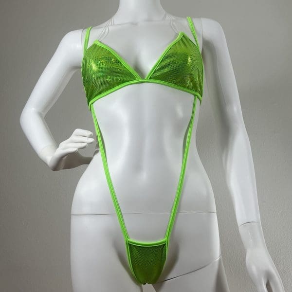 Lime Green Clear Strap Bikini with Slingshot G-String - Image 2