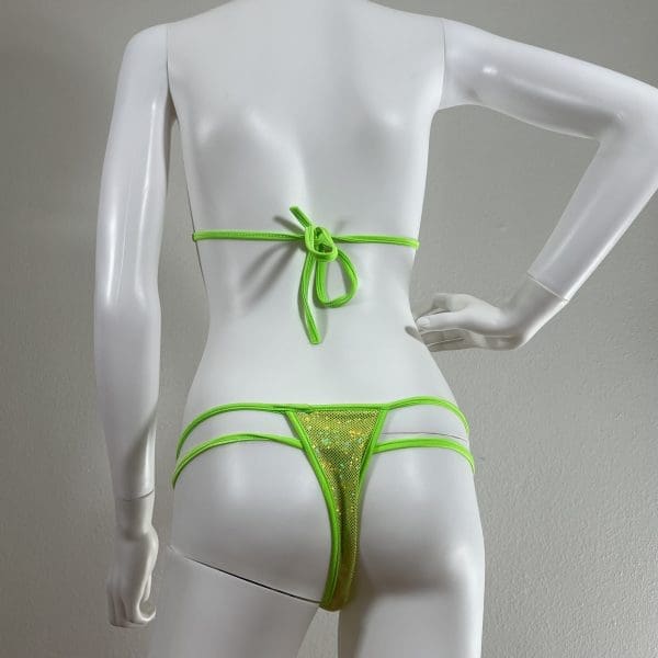 Neon Lime Holographic Bikini Set With Matching G-String - Image 5