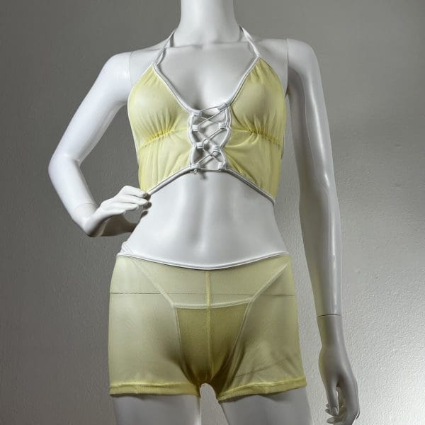 Sheer Lemon Cami & Short Set with Matching G-String