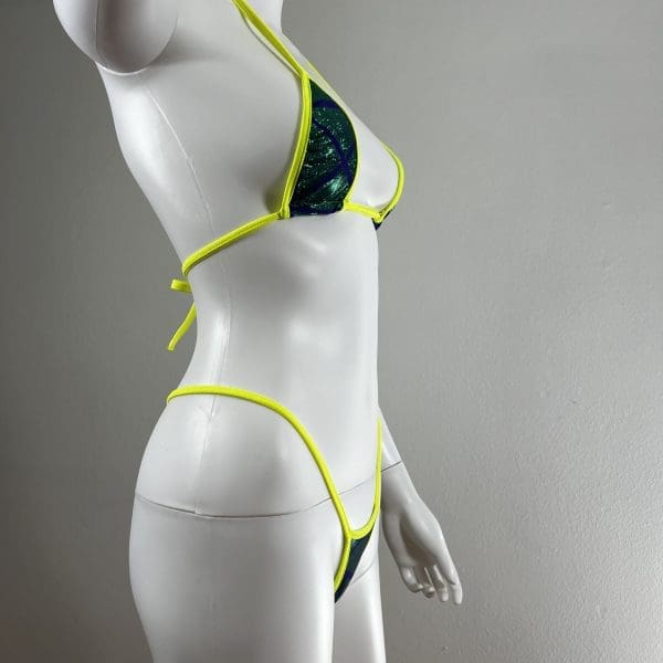 Yellow / Green Metallic Bikini with Booty Strap & G-String - Image 2