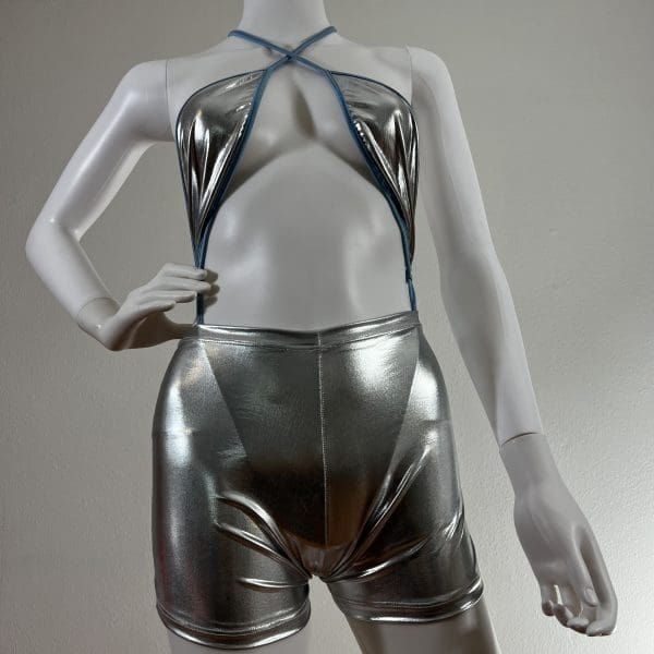 Divine Metallic Silver Sling Short Set 2 Piece Set