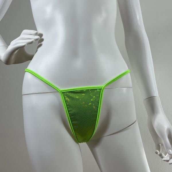 Neon Lime Holographic Romper With Matching G-String - Image 6