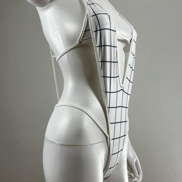 White Geometric One-Piece with Matching Top & G-String - Image 2