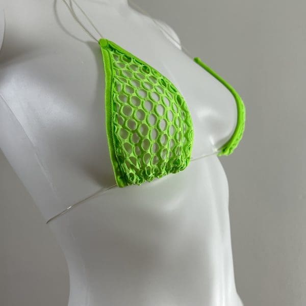 Lime Sheer Fishnet Mesh Triangle Top Bikini & G-String - Image 3