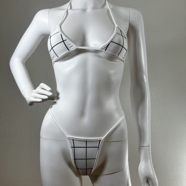 White Geometric One-Piece with Matching Top & G-String - Image 4