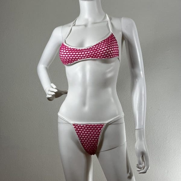 Pink Mesh & White Fabric Bandeau-Top Bikini & G-String - Image 2