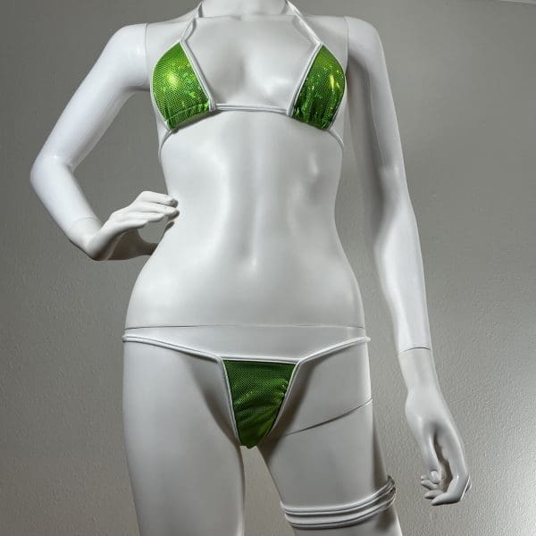 Electric Lime Delight Side Tie Bikini & Matching Garter - Image 2