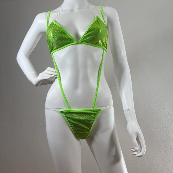 Lime Green Clear Strap Bikini with Slingshot G-String