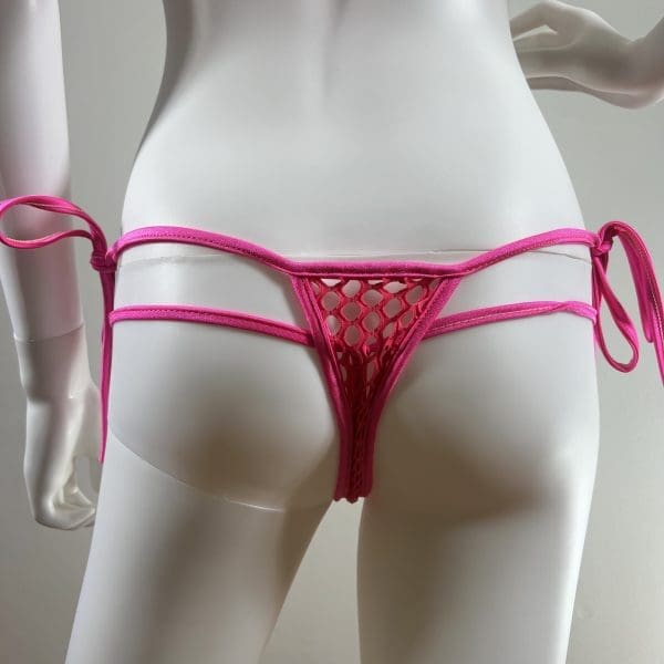 Bubble Gum Pink Fishnet Mesh Bandeau Top Bikini & G-String - Image 5