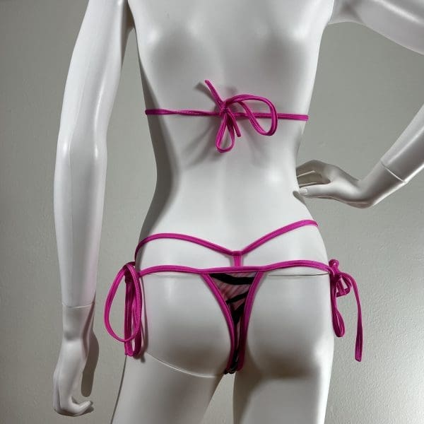 Electric Pink Zebra Bikini Set With Matching G-String - Image 4