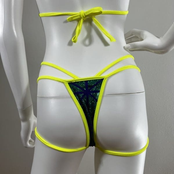 Yellow / Green Metallic Bikini with Booty Strap & G-String - Image 5