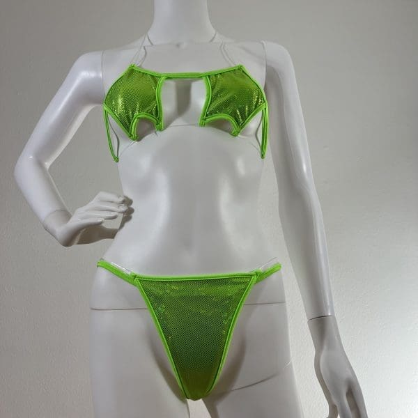 Lime Green Holographic Bikini & Matching G-String